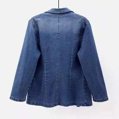 Women's Denim Blazer - Tailored Fit - Notched Lapel - Single-Button Closure