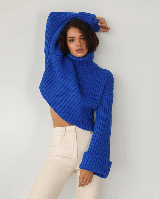 Ribbed Cropped Turtleneck Sweater