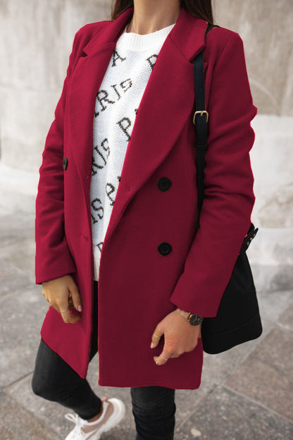 Women's Wool Blend Coat - Tailored Fit - Double-Breasted with Notched Lapels