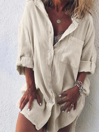 Women's casual summer button pocket long sleeve shirt
