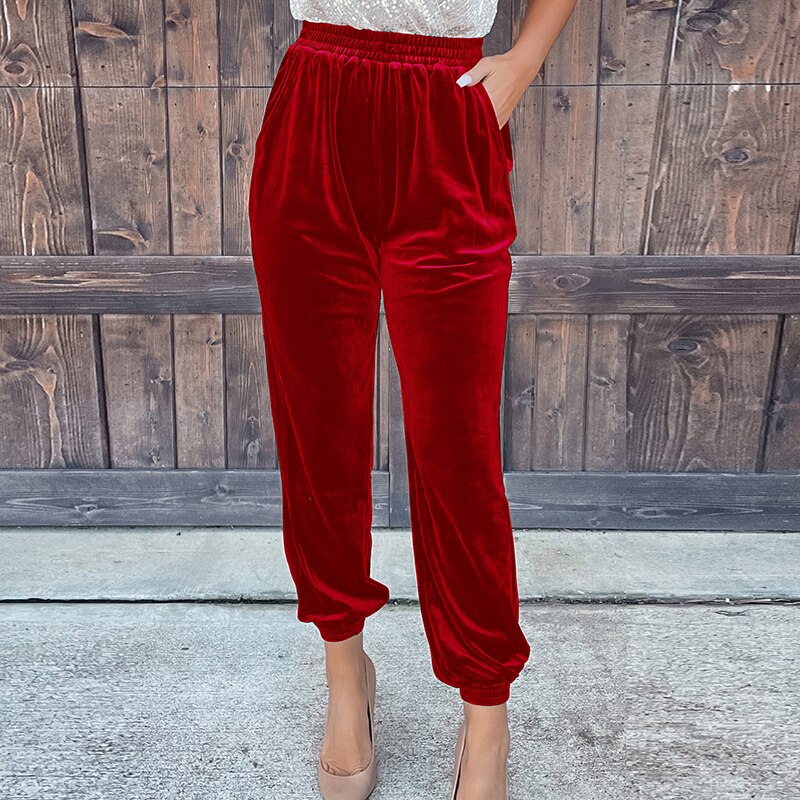 Fashionable velvet winter trousers for women