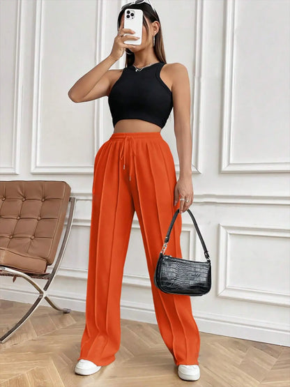 Women's striped drawstring sweatpants straight leg