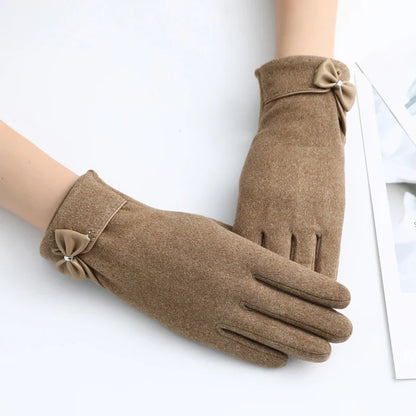 Isla Fitted Gloves | Bow Embellishment Cuff Trim Gloves