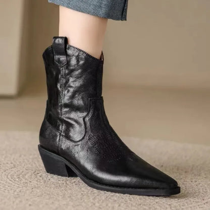 Western-style pointed-toe ankle boots for women