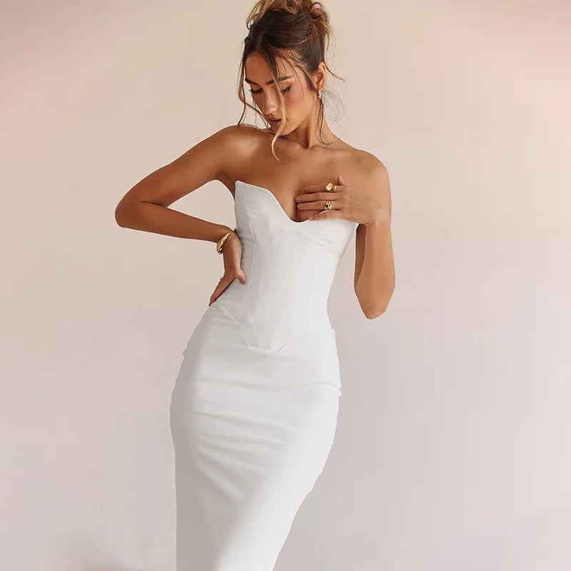 Strapless sweetheart neckline bodycon mermaid maxi dress for women