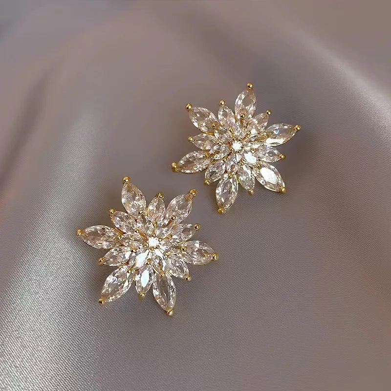 Floral sparkling crystal stud earrings