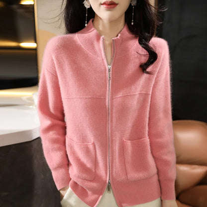 Women's textured half-collar zip cardigan autumn winter