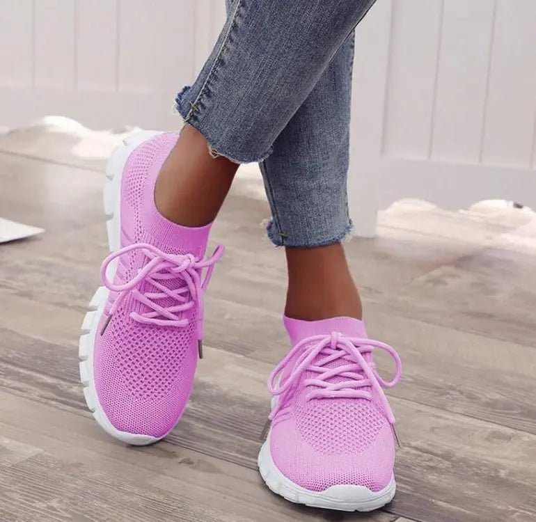 Women's Knit Sneakers - Breathable Lightweight - Sock-Like Fit - Cushioned Sole