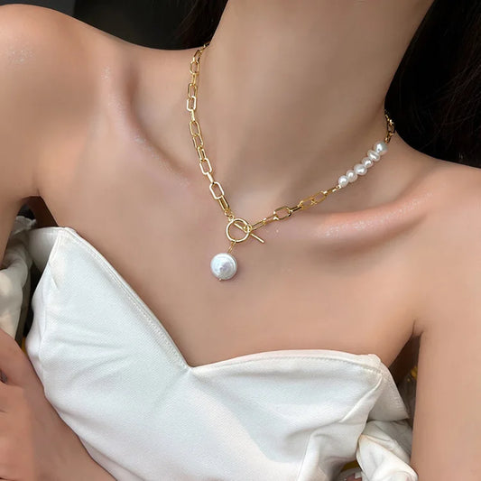 Chain Link & Pearl Statement Necklace