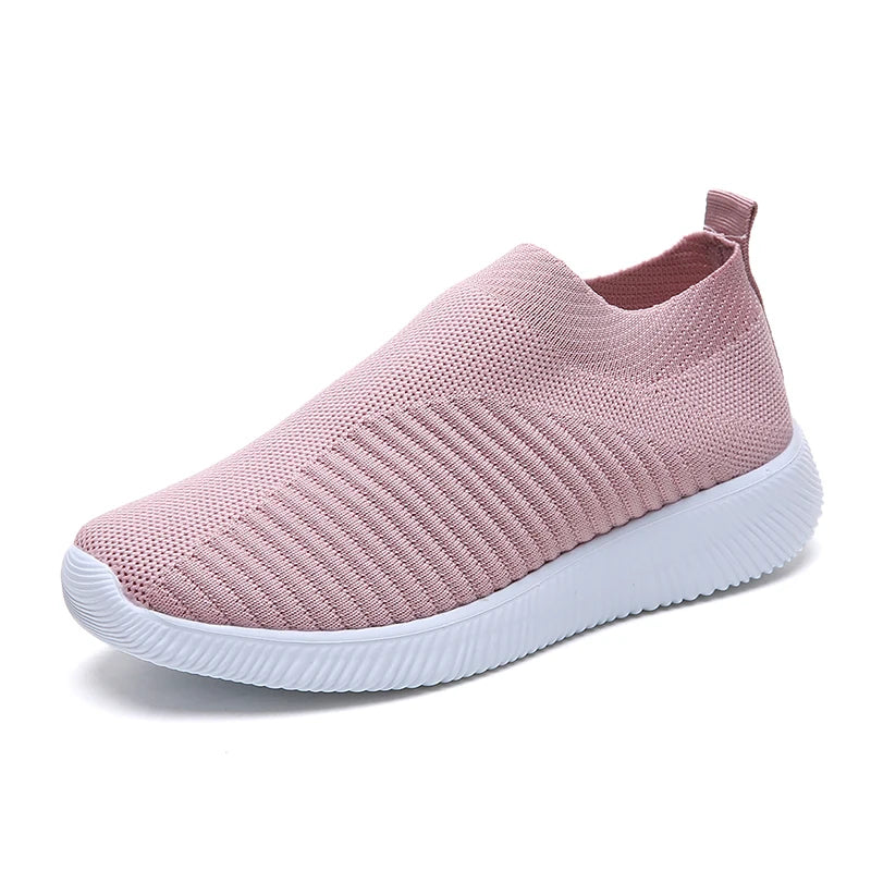 Women's Slip-On Sneakers - Breathable Knit Upper - Lightweight Rubber Sole