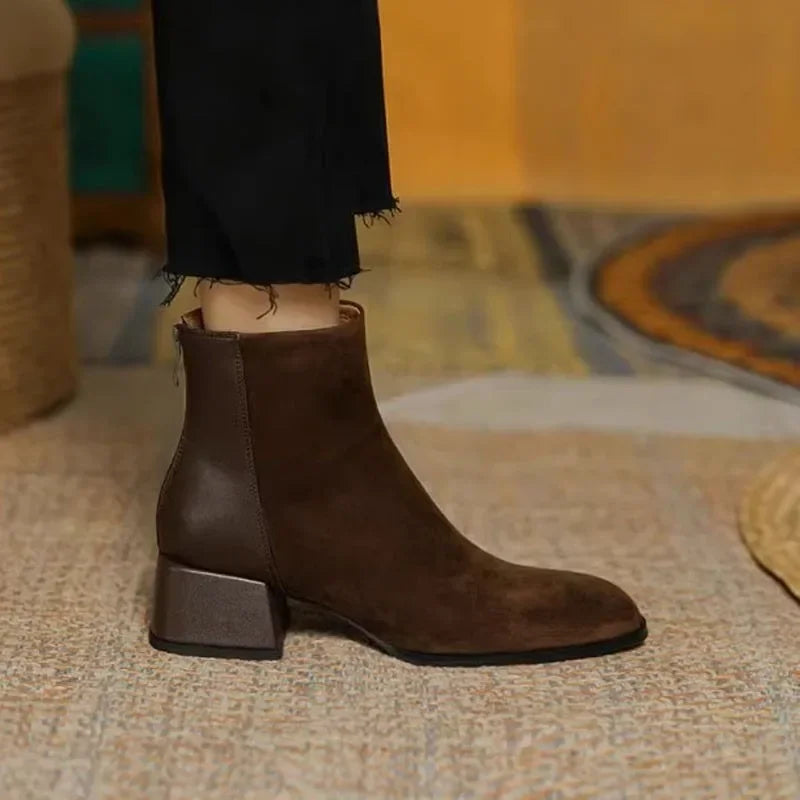 Women’s chunky heel platform square-toe ankle boots