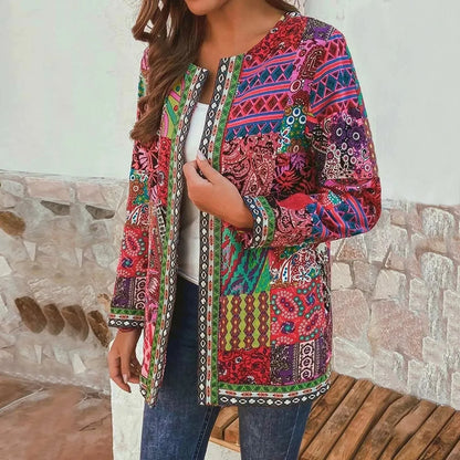 Women's Bohemian Jacket - Patchwork Design - Relaxed Fit - Open Front Lightweight Wear