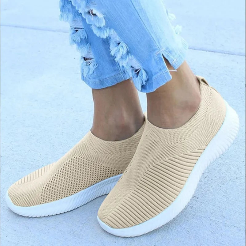 Women's Slip-On Sneakers - Breathable Knit Upper - Lightweight Rubber Sole