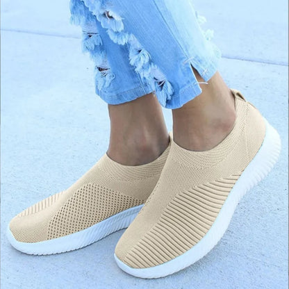 Women's Slip-On Sneakers - Breathable Knit Upper - Lightweight Rubber Sole