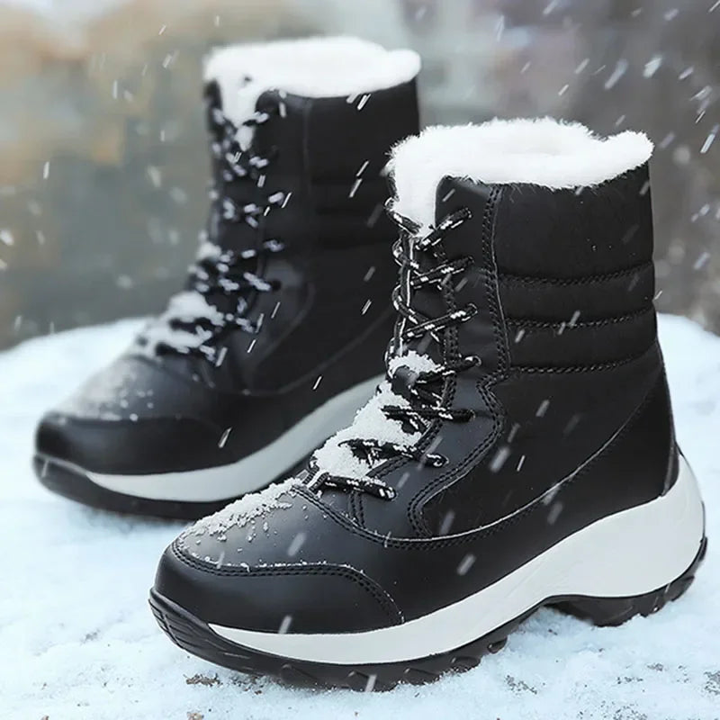 Women's platform outdoor snow boots with fur warm ankle wedge