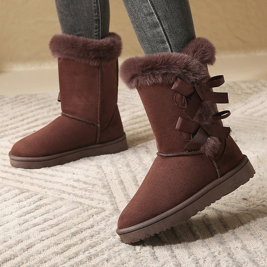 Bow Decorated Mid-Tube Snow Boots