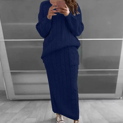 Women's winter knit sweater and skirt set streetwear