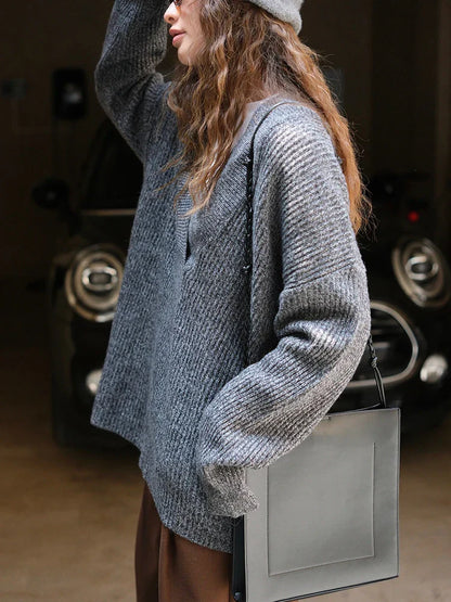 Women's faux wool v-neck sweater