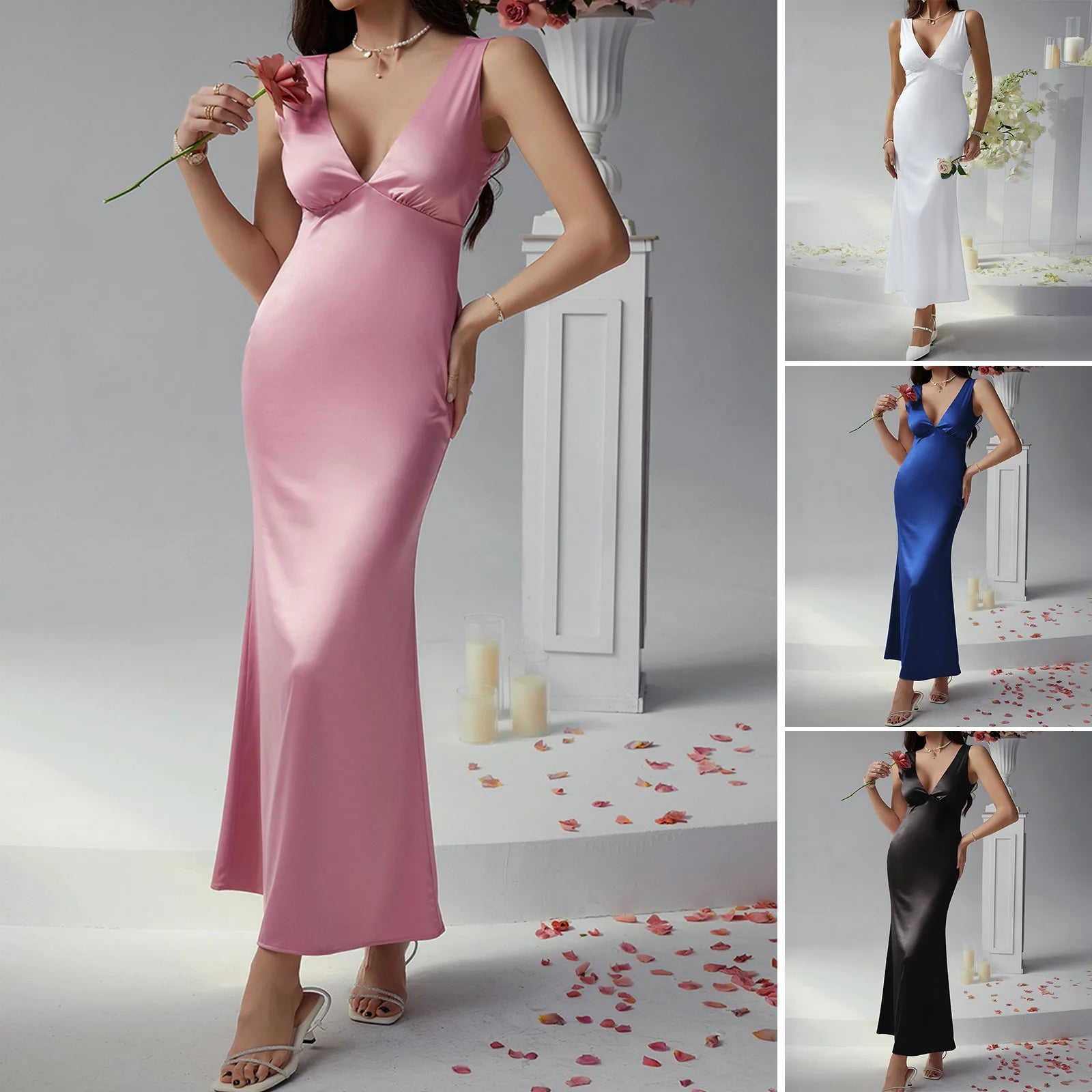 Satin Slim Fit Sleeveless Evening Gown