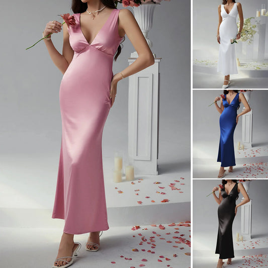Satin Slim Fit Sleeveless Evening Gown