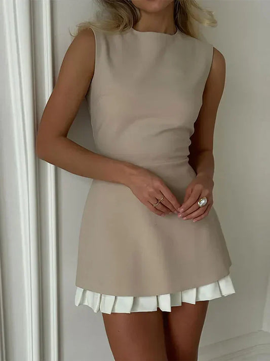 Pleated A-Line Sleeveless Mini Dress