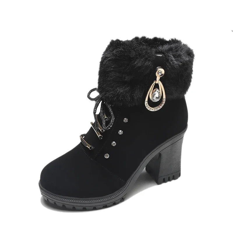 Women's British style high heel short boots with side zipper