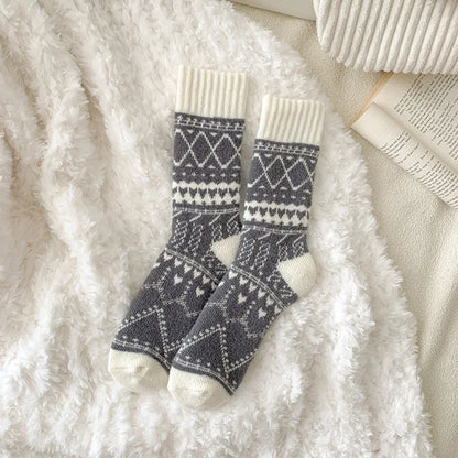 Olivia Crew Fit Socks | Fair Isle Pattern Mid-Calf Socks