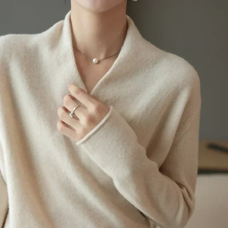 Florence Wrap Front V-Neck Pullover Sweater | Relaxed Fit Long Sleeve Sweater
