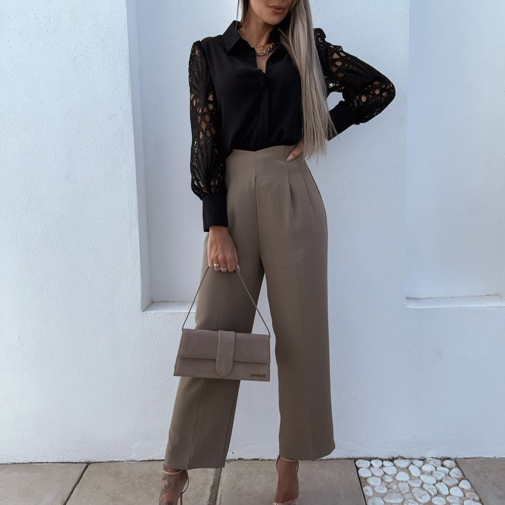 Women's Blouse - Lace Sleeve - Button Down Elegant Formal Wear
