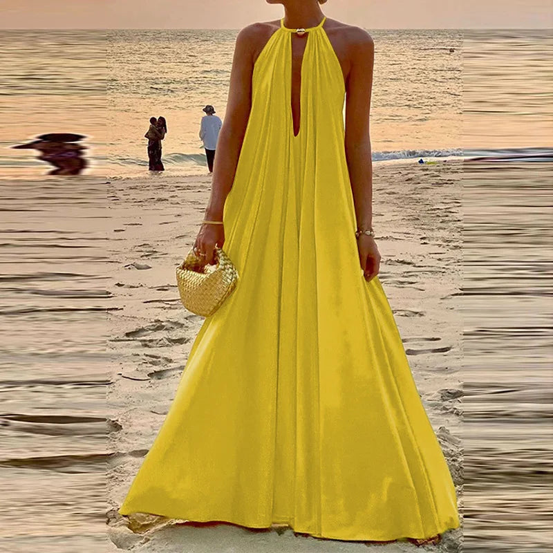 Elegant V-Neck Backless Boho Maxi Dress