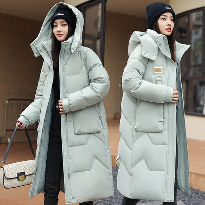 Women's winter windproof long hooded parka