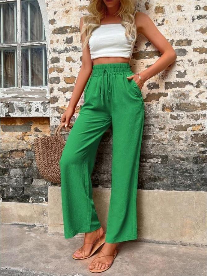 High Waist Wide Leg Elastic Waist Pants