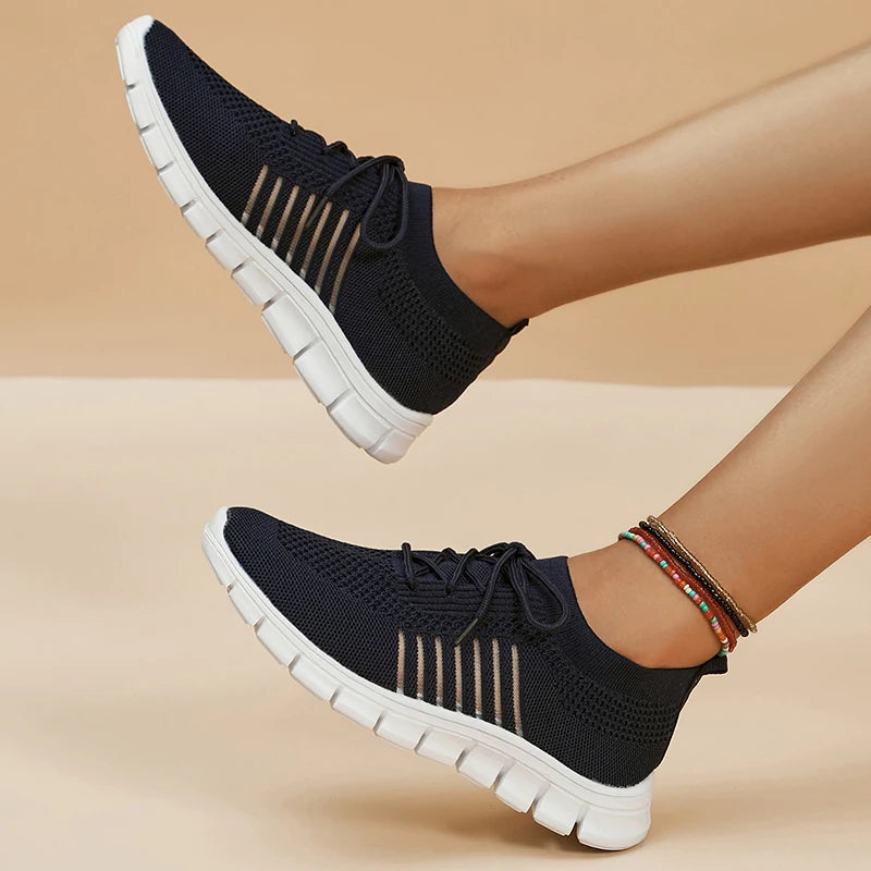 Women's Athletic Sneakers - Lightweight Breathable Mesh - Lace-Up Casual Shoes