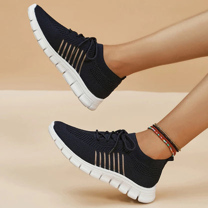 Women's Athletic Sneakers - Lightweight Breathable Mesh - Lace-Up Casual Shoes