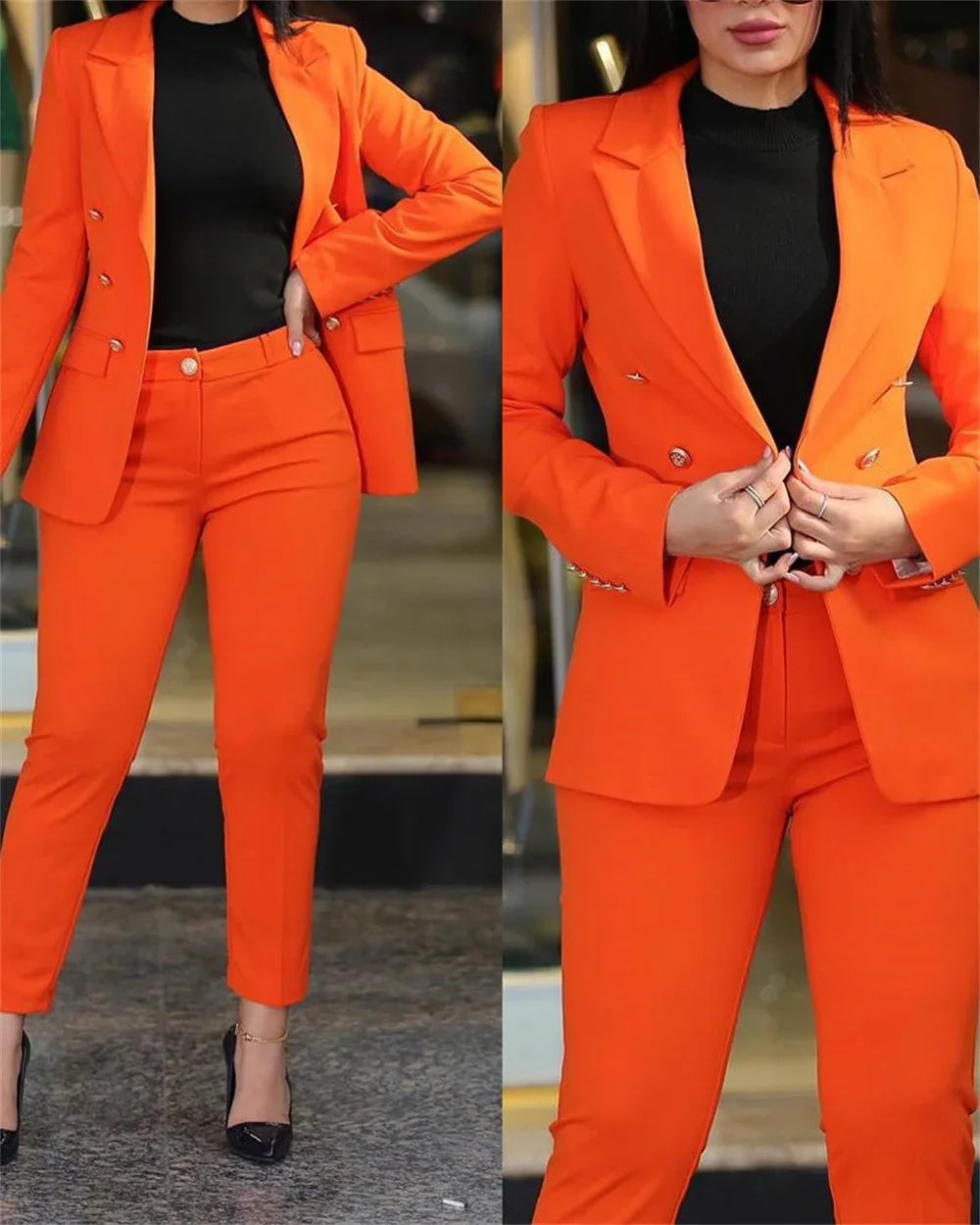 Women's 2-piece formal suit - double-breasted blazer and pants