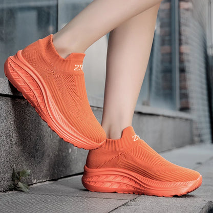 Women’s Slip-On Sneakers - Breathable Knit Upper - Lightweight Casual Shoes