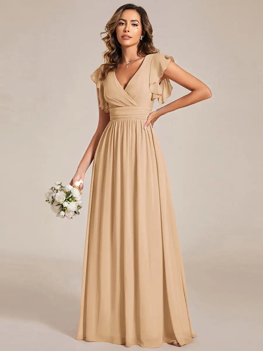 Chiffon Flutter Sleeve A-Line Evening Gown