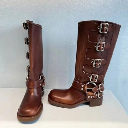 Women's knight boots retro Western high tube casual boots