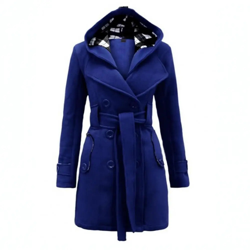 Women's plaid woolen overcoat