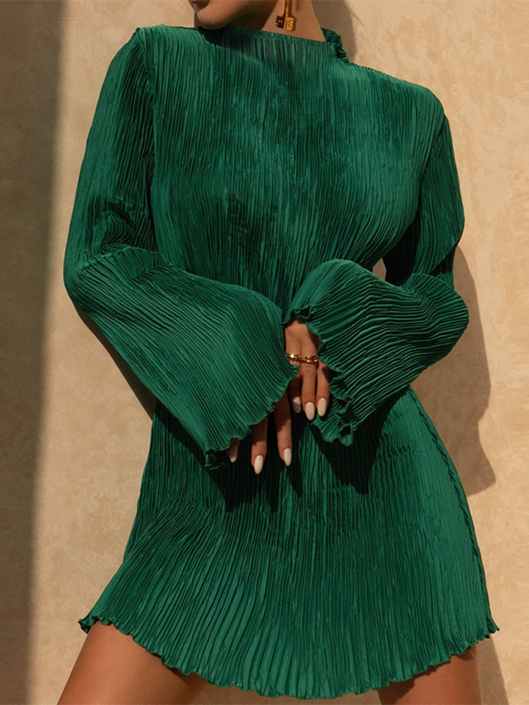 Pleated Texture A-Line Mini Dress