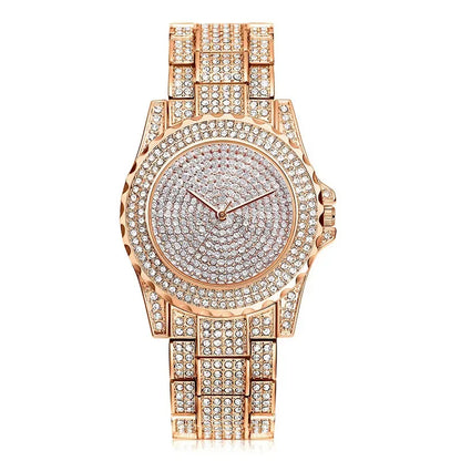 Sparkling rose gold crystal-studded women's luxury watch