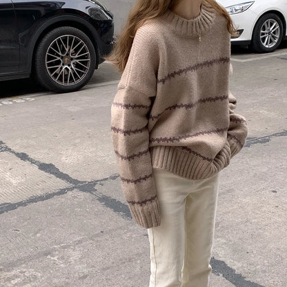 Women's retro striped loose sweater