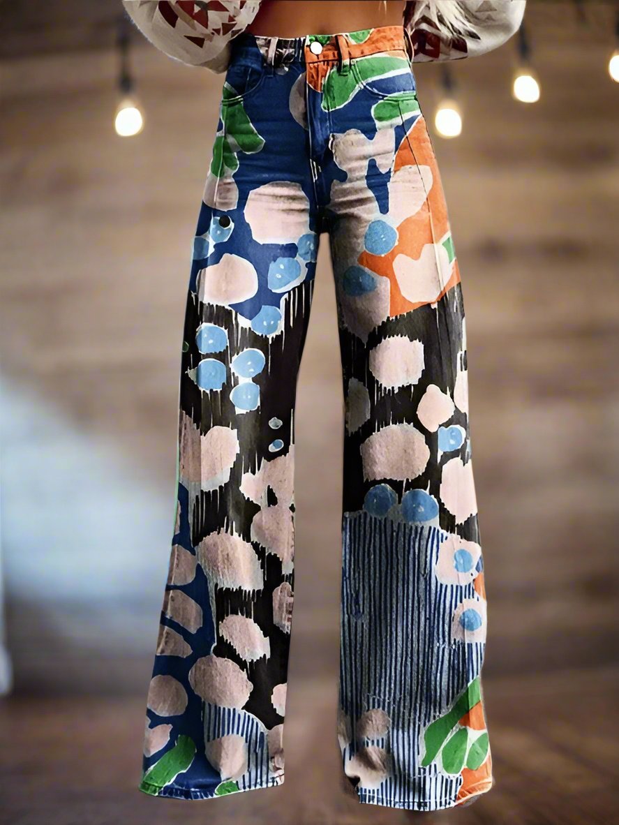 Women's abstract print wide-leg pants