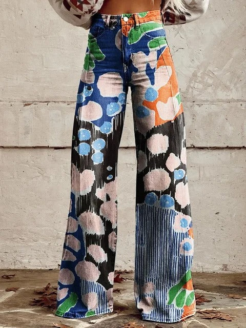 Women's abstract print wide-leg pants