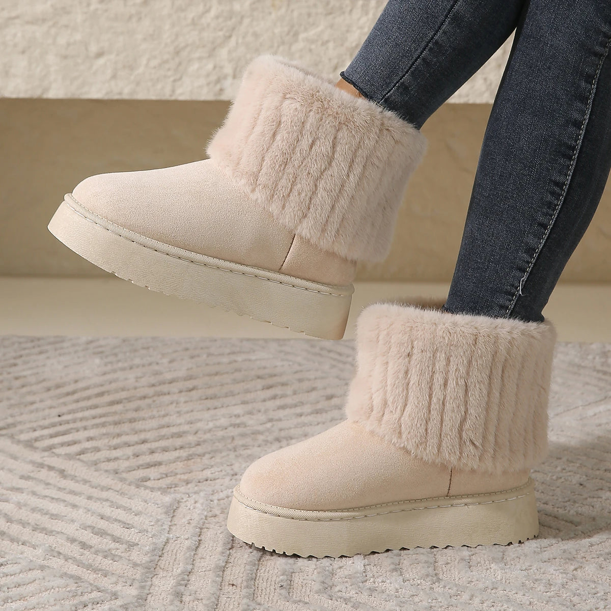 Women's mid-calf thick-soled snow boots