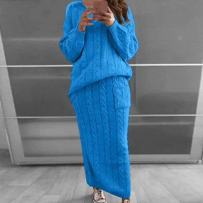 Women's winter knit sweater and skirt set streetwear