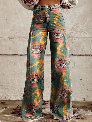 Mid-rise printed jeans for women