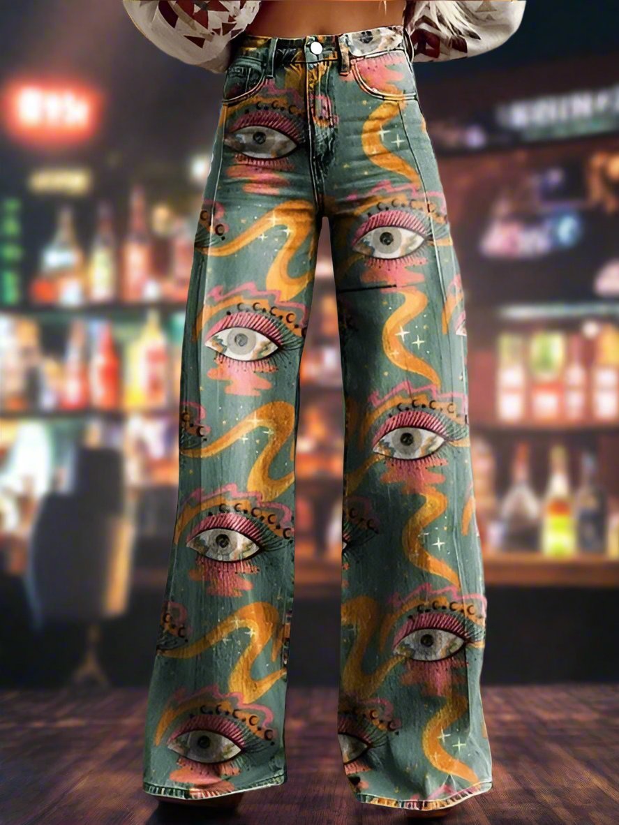 Mid-rise printed jeans for women
