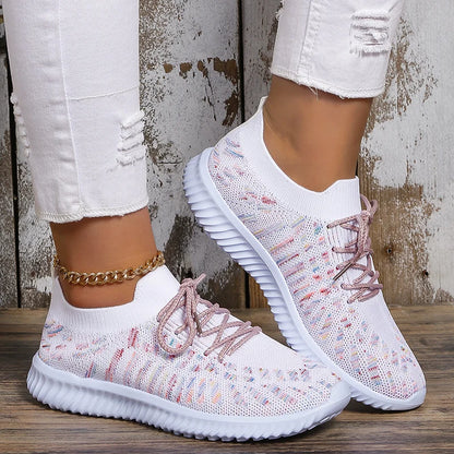 Women's Knit Sneakers - Breathable Mesh - Lightweight Comfortable Casual Shoes
