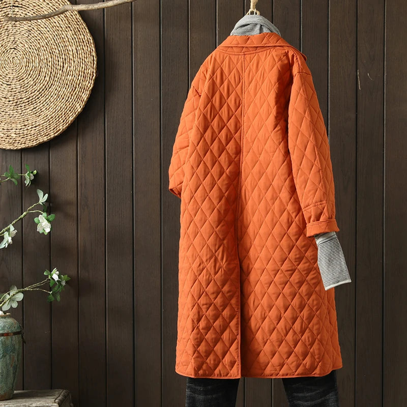 Women's winter quilted knee-length windbreaker coat